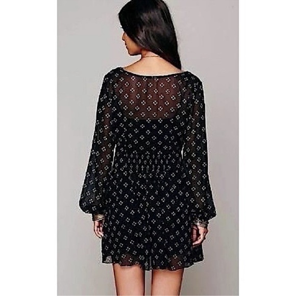 Free People Sheer Black Baby Dee Chiffon Long Sleeve Fit and Flare Dress Sz S - Picture 4 of 13